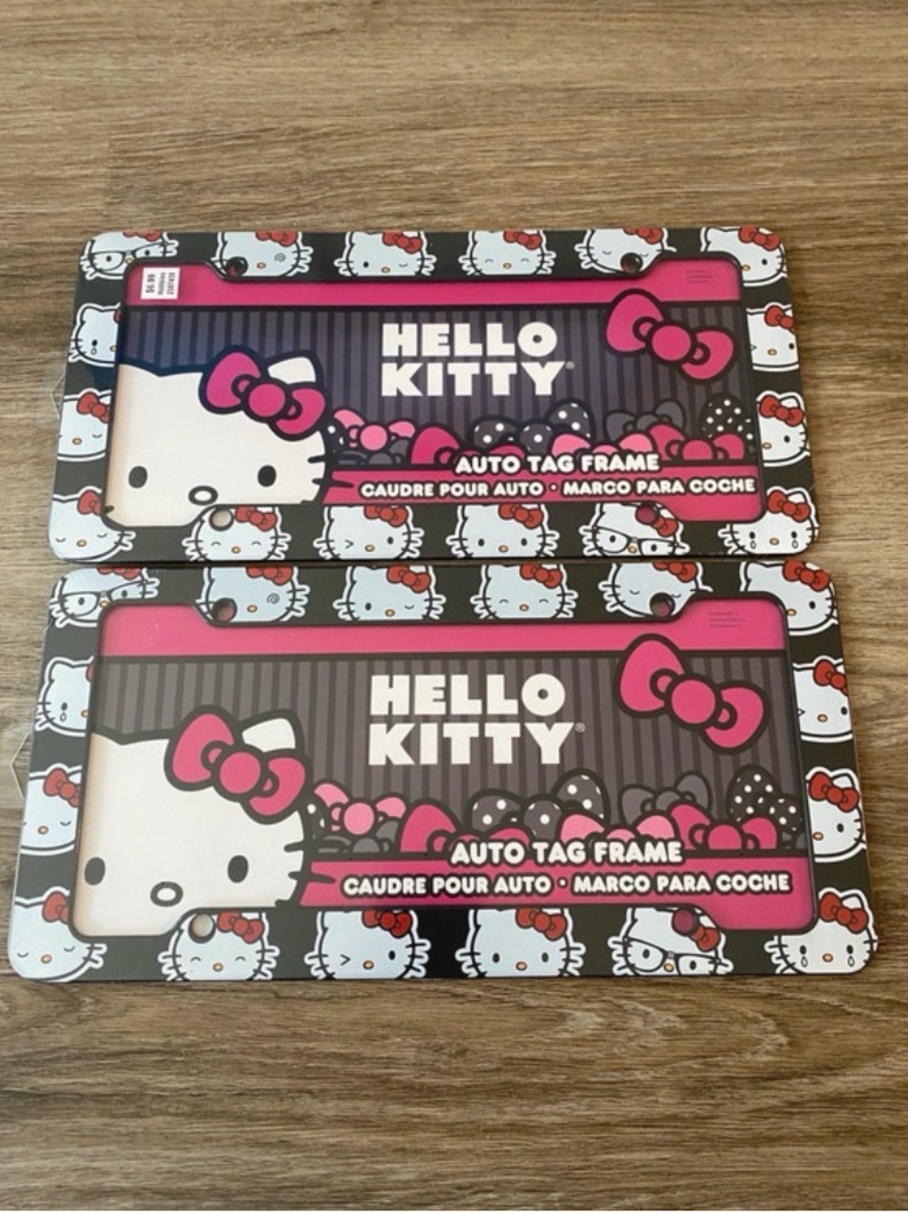 Hello Kitty Black & Pink Auto Tag Frame Pair
